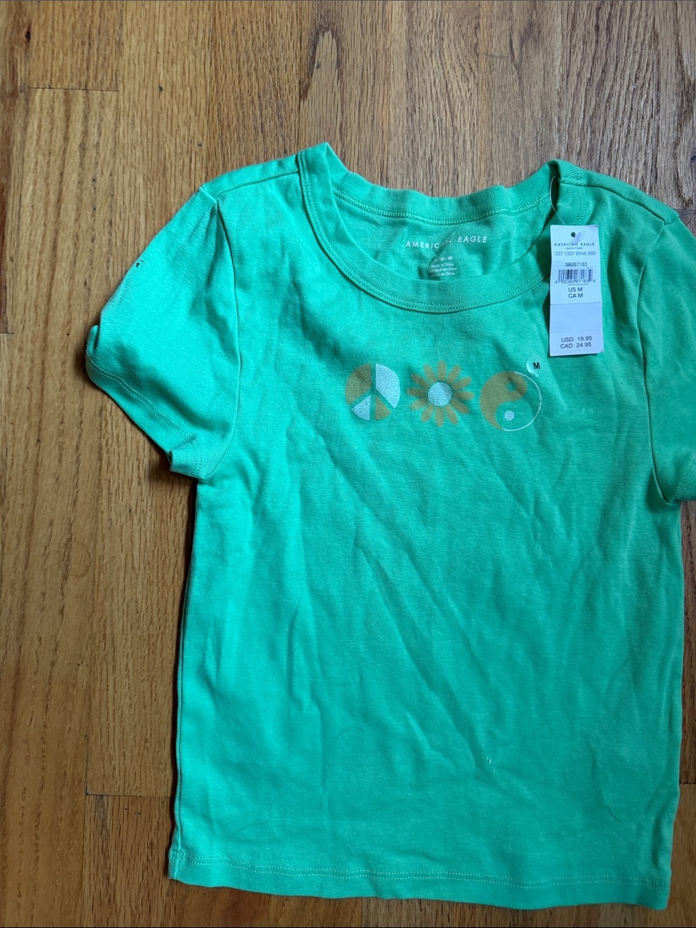 American Eagle Outfitters Girls' Turquoise Graphic Tee with Gold Icons